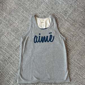 Aimé Leon Dore Grey Marled Ribbed Waffle Knit Tank Top with Cursive Logo